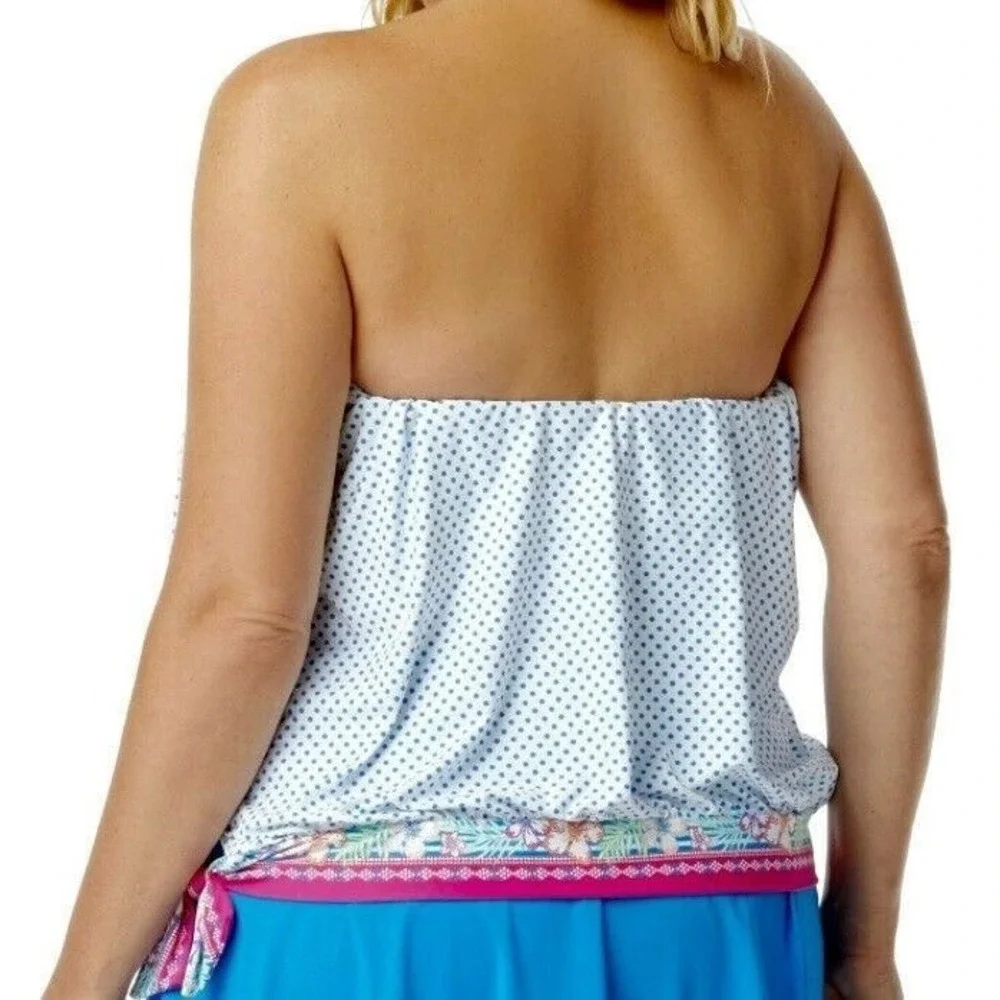 NWT Coco Reef 36DD Playa Dot Grace Blouson White Blue Tankini Swim Top 130383 - Picture 5 of 6